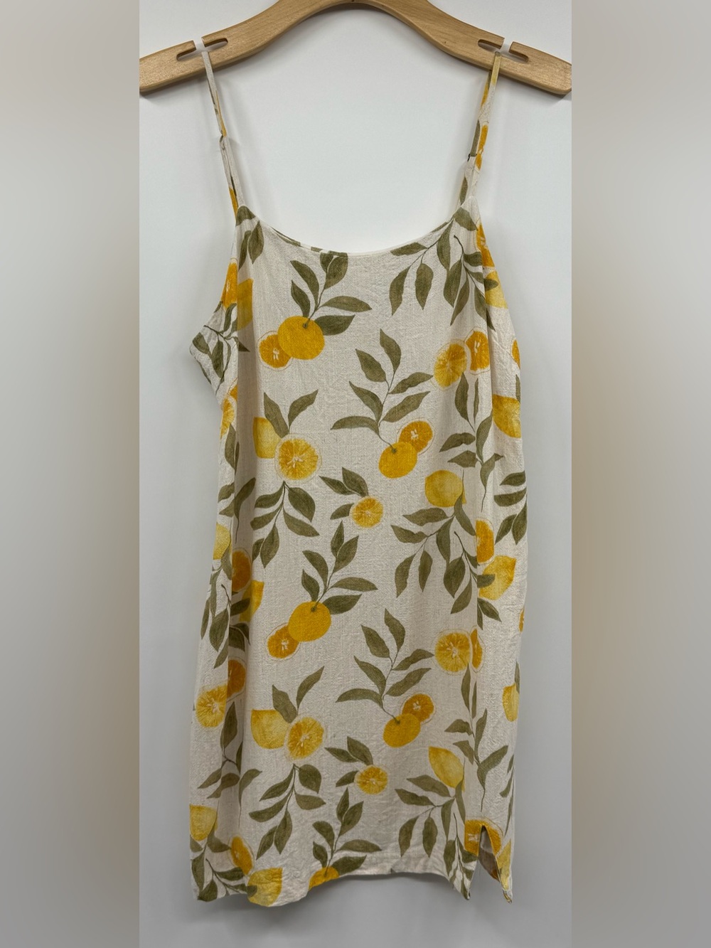 Z Supply Raelyn Citrus Linen Blend Mini Dress Yellow Lemon Print SZ M Beachy - Picture 3 of 8